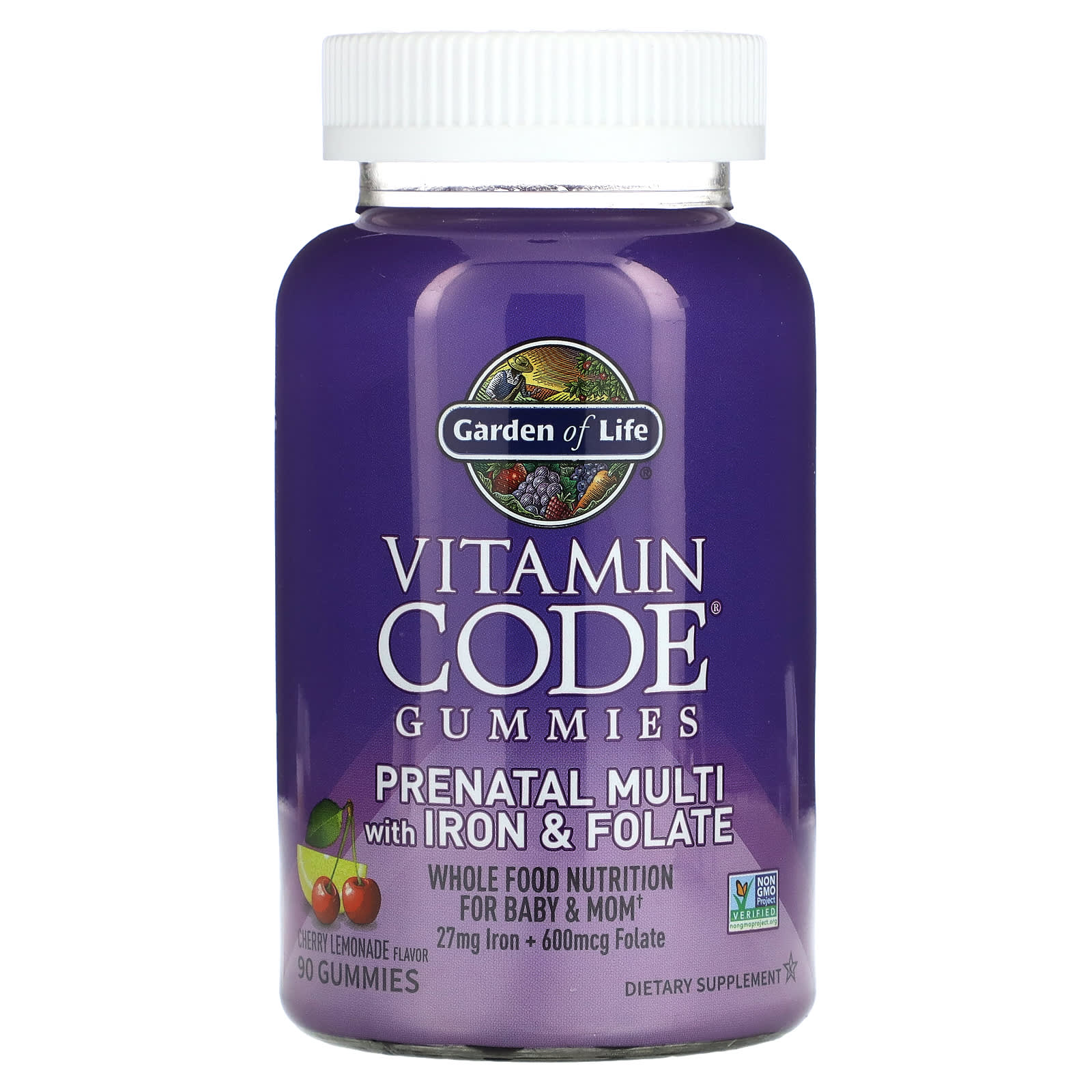 Garden of Life-Vitamin Code Gummies-Prenatal Multi with Iron & Folate-Cherry Lemonade-90 Gummies