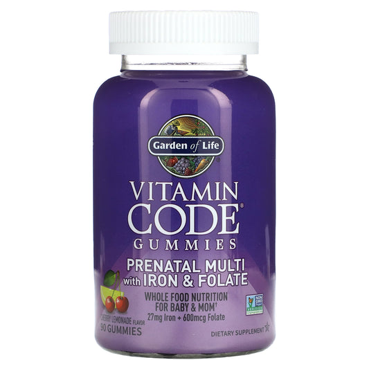 Garden of Life-Vitamin Code Gummies-Prenatal Multi with Iron & Folate-Cherry Lemonade-90 Gummies