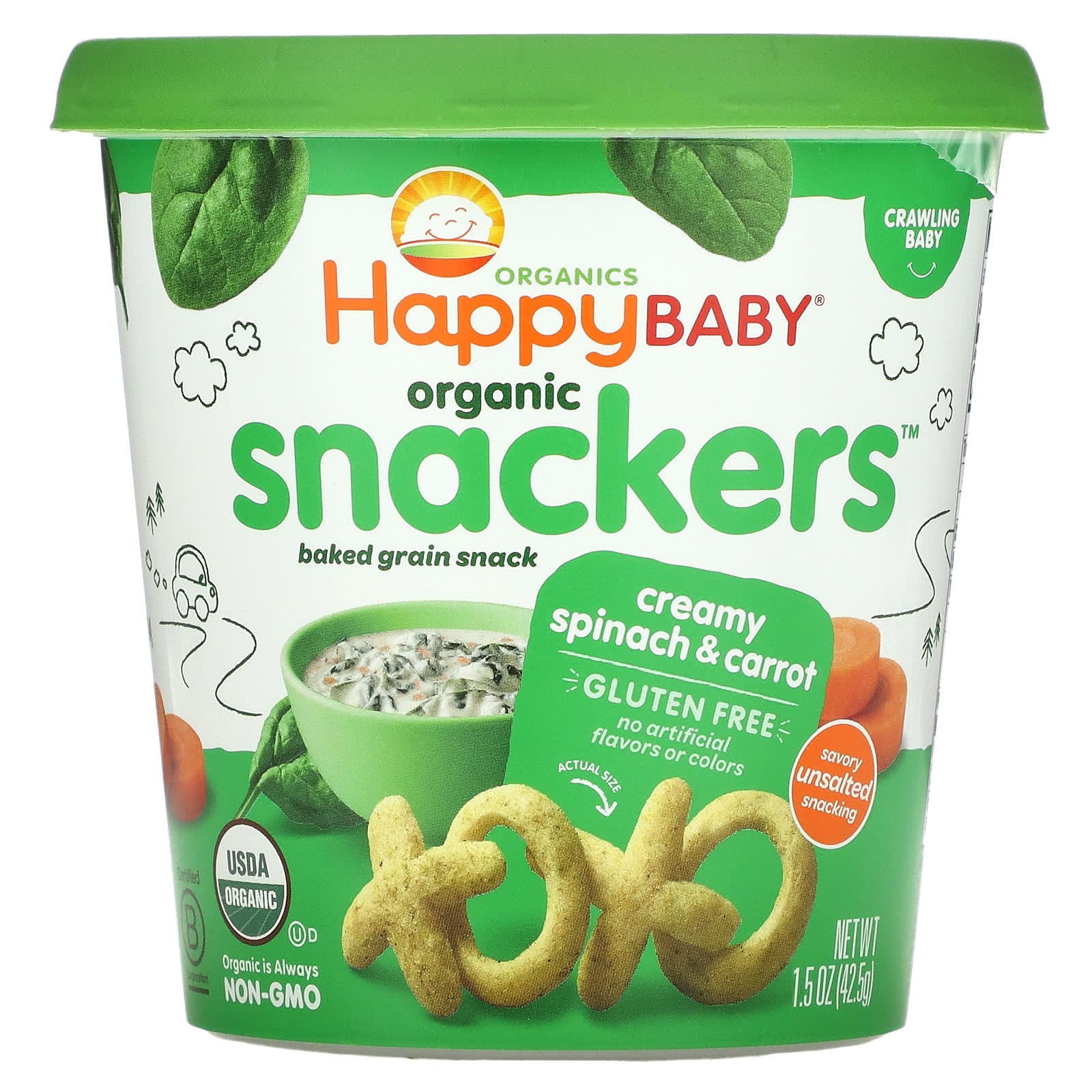 Happy Family Organics-Snackers-Creamy Spinach & Carrot-1.5 oz (42.5 g)