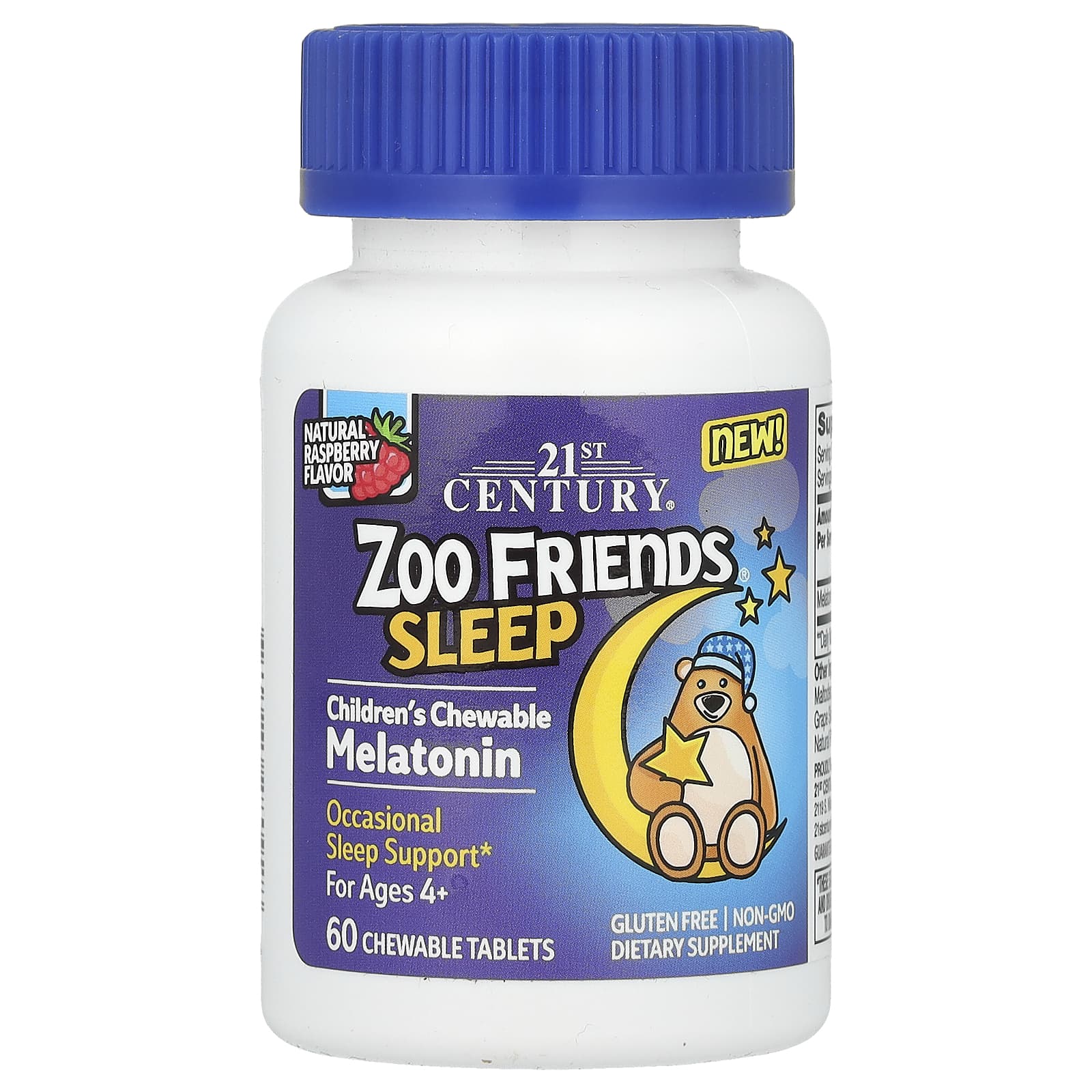 21st Century-Zoo Friends Sleep-Children's Chewable Melatonin-Ages 4+-Raspberry-60 Chewable Tablets