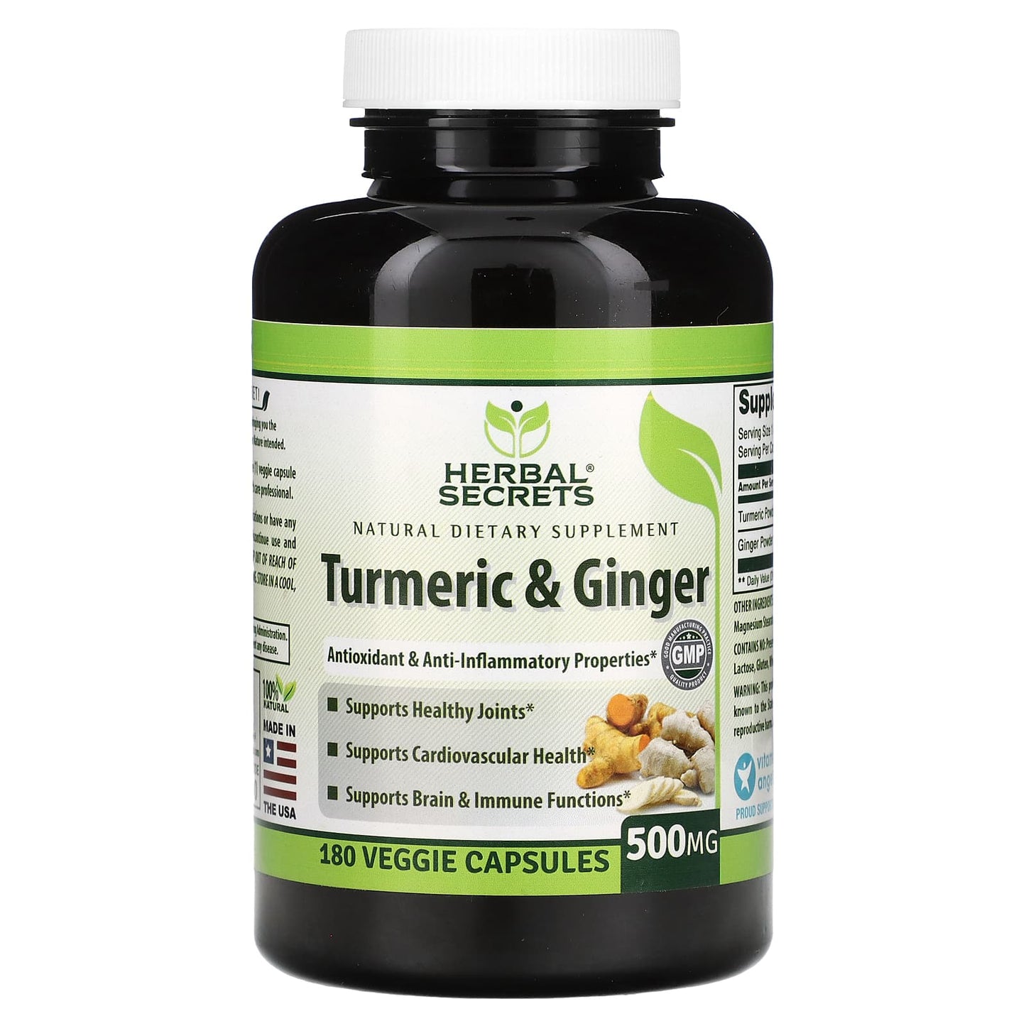 Herbal Secrets-Turmeric & Ginger-500 mg-180 Veggie Capsules