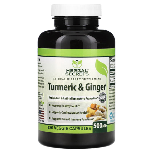 Herbal Secrets-Turmeric & Ginger-500 mg-180 Veggie Capsules