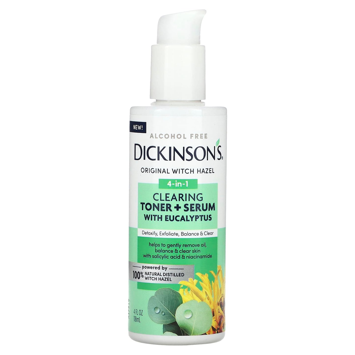 Dickinson Brands-Original Witch Hazel-4-in-1 Clearing Toner + Serum with Eucalyptus-Alcohol Free-4 fl oz (118 ml)