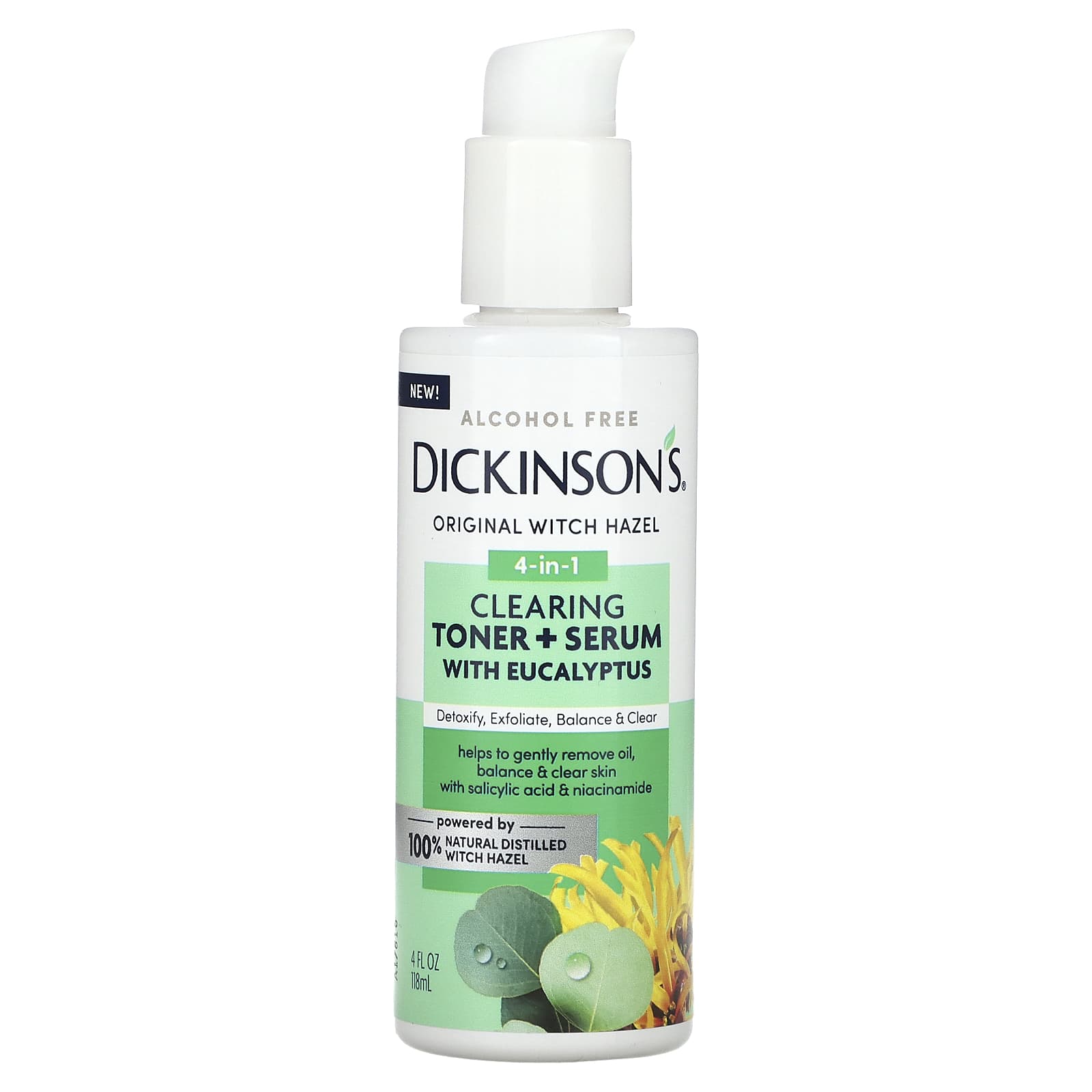 Dickinson Brands-Original Witch Hazel-4-in-1 Clearing Toner + Serum with Eucalyptus-Alcohol Free-4 fl oz (118 ml)