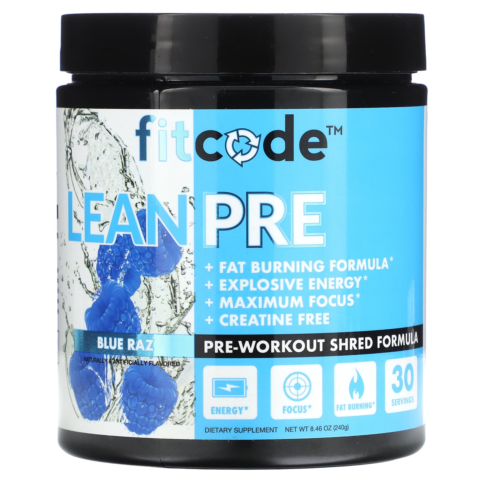 fitcode-LeanPre-Pre-Workout Shred Formula-Blue Raspberry-8.46 oz (240 g)