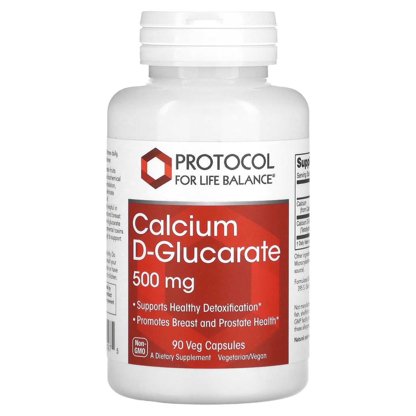 Protocol for Life Balance-Calcium D-Glucarate-500 mg-90 Veg Capsules