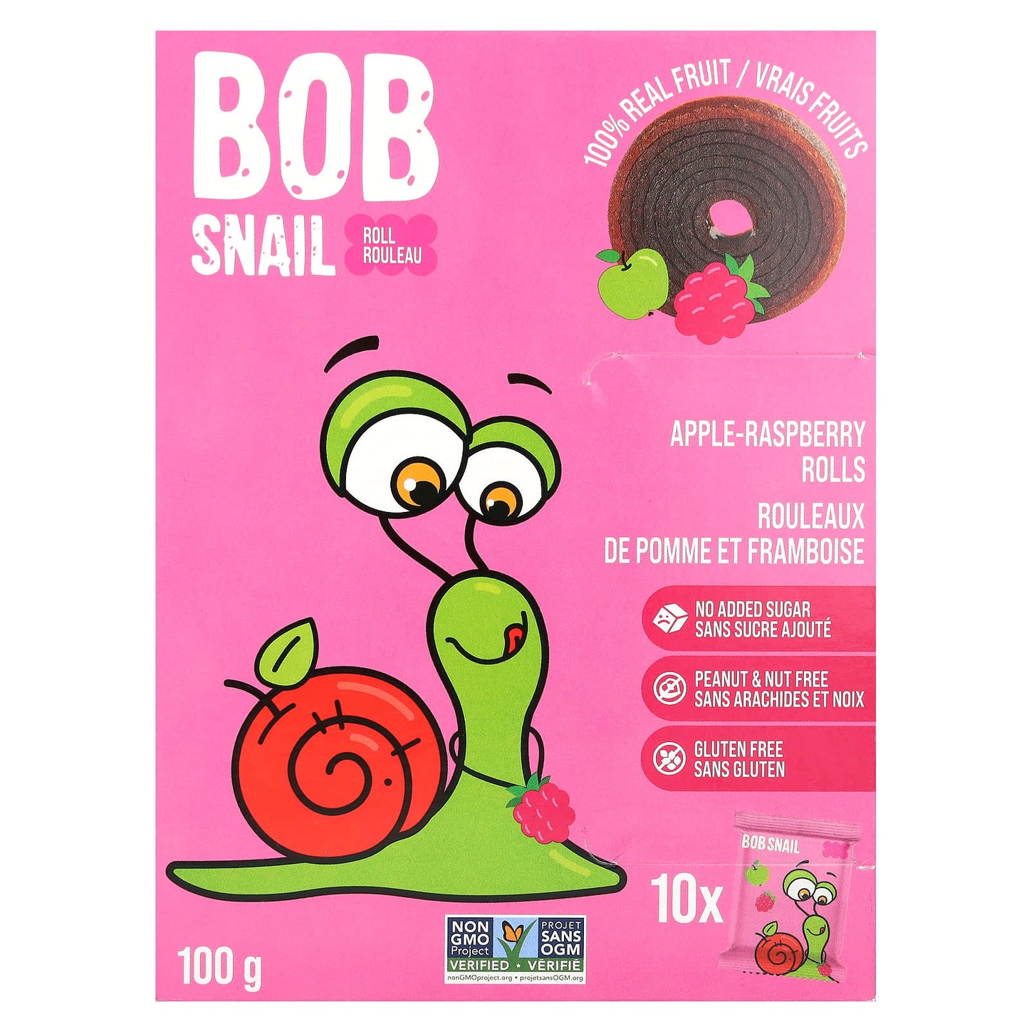 Bob Snail-Fruit Rolls-Apple-Raspberry-10 Rolls-0.35 oz (10 g) Each