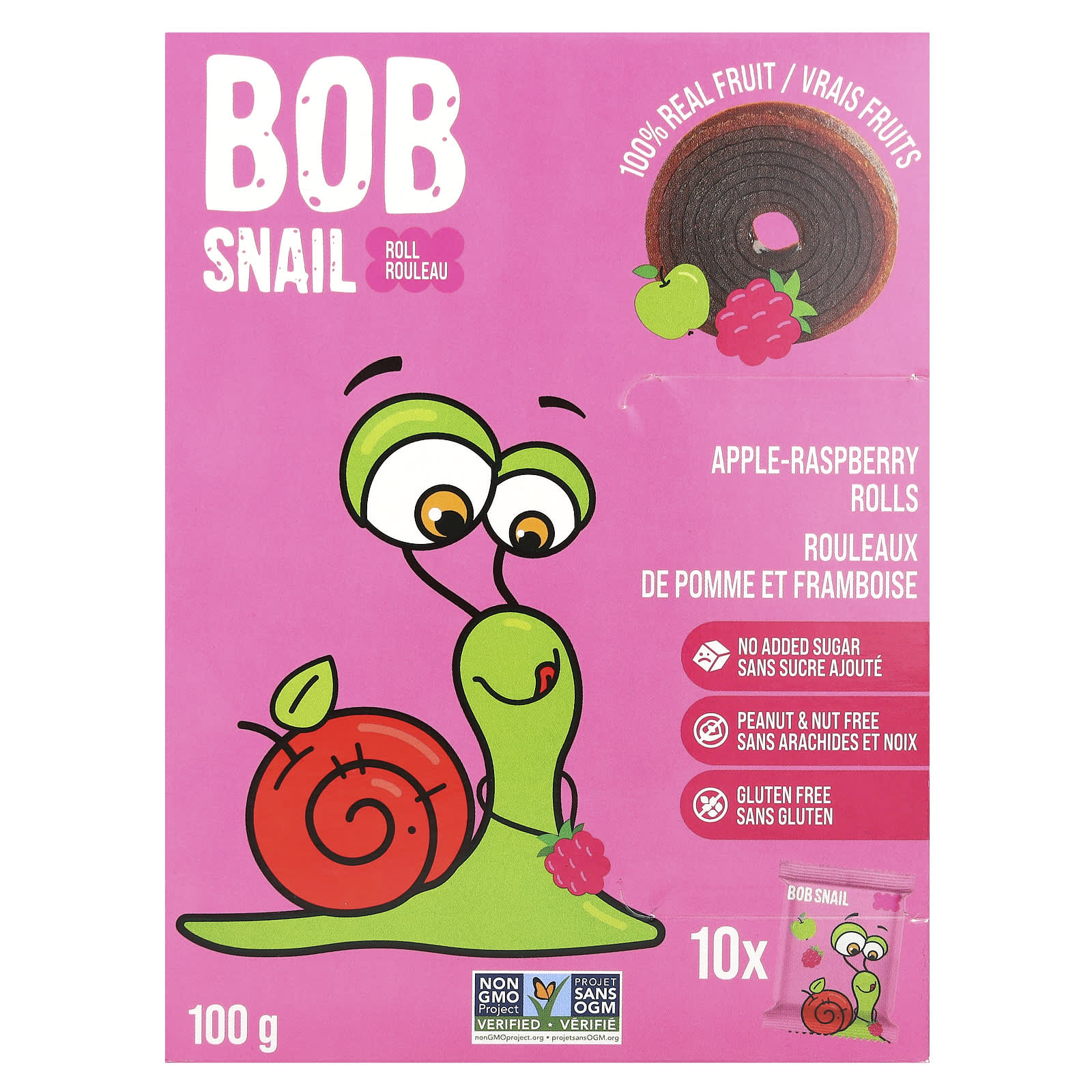 Bob Snail-Fruit Rolls-Apple-Raspberry-10 Rolls-0.35 oz (10 g) Each