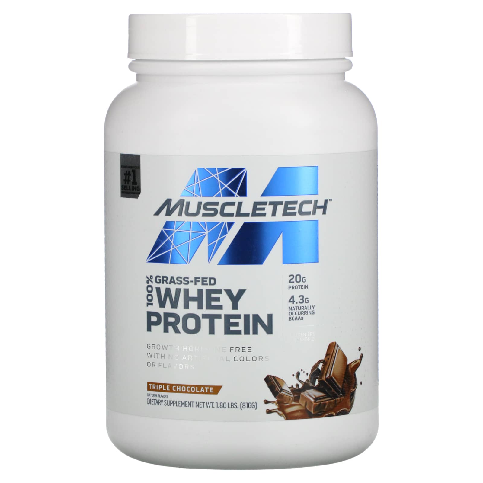 MuscleTech-Grass-Fed 100% Whey Protein-Triple Chocolate-1.8 lbs (816 g)