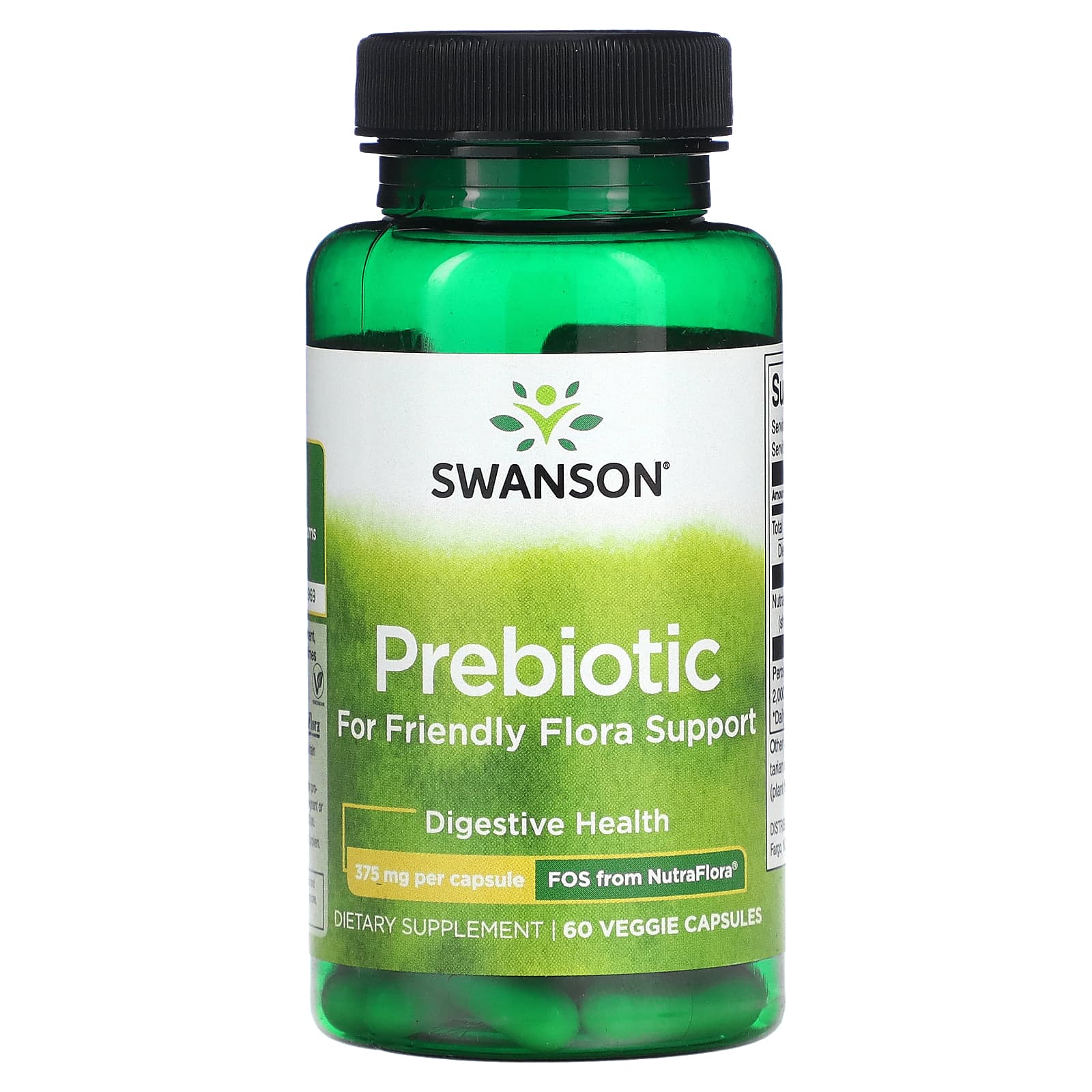 Swanson-Prebiotic For Friendly Flora Support-375 mg-60 Veggie Capsules