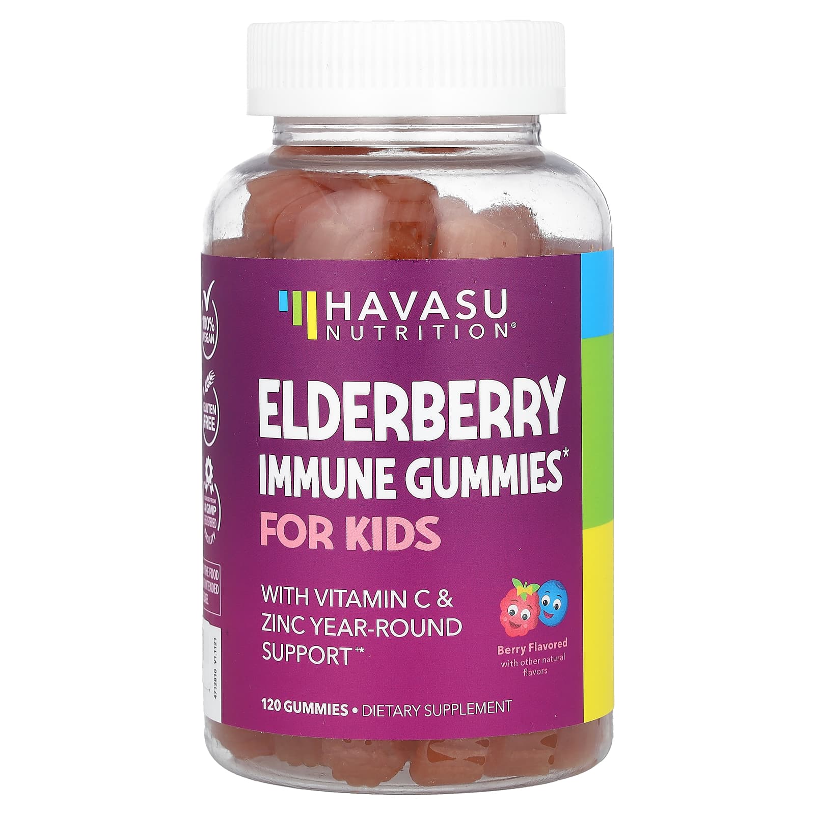 Havasu Nutrition-Elderberry Immune Gummies with Vitamin C & Zinc For Kids-Berry-120 Gummies