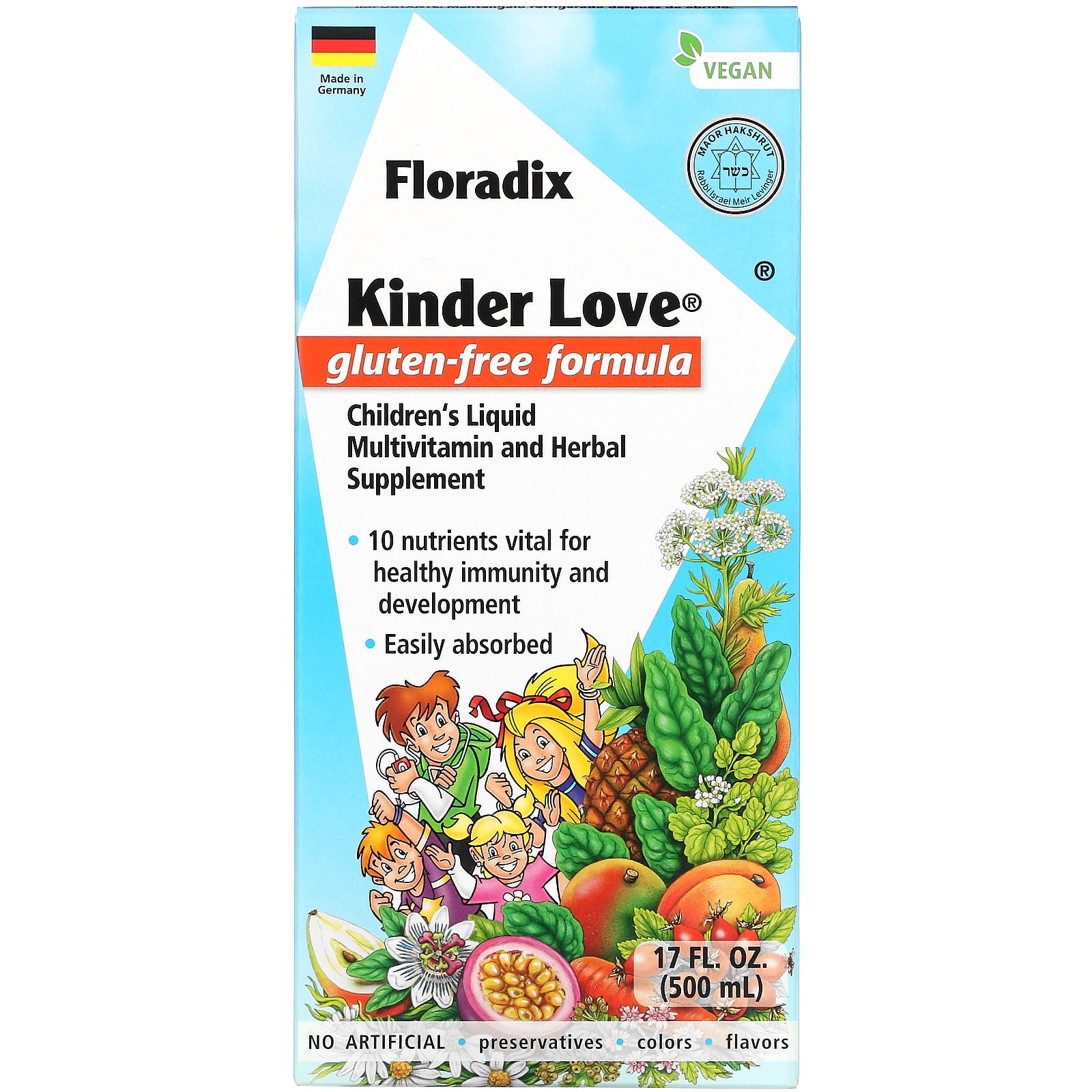 Gaia Herbs-Floradix-Kinder Love-Children's Liquid Multivitamin and Herbal Supplement-Gluten Free-17 fl oz (500 ml)