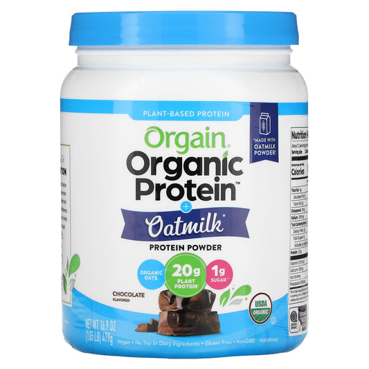 Orgain-Organic Protein Powder + Oatmilk-Plant Based-Chocolate-1.05 lb (479 g)