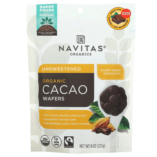 Navitas Organics-Organic Cacao Wafers-Unsweetened-8 oz (227 g)