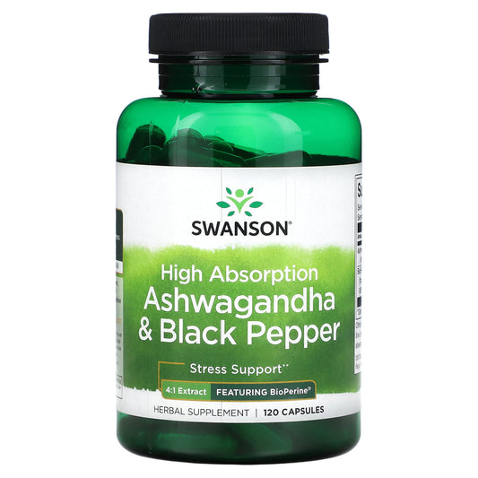 Swanson-High Absorption Ashwagandha & Black Pepper-120 Capsules