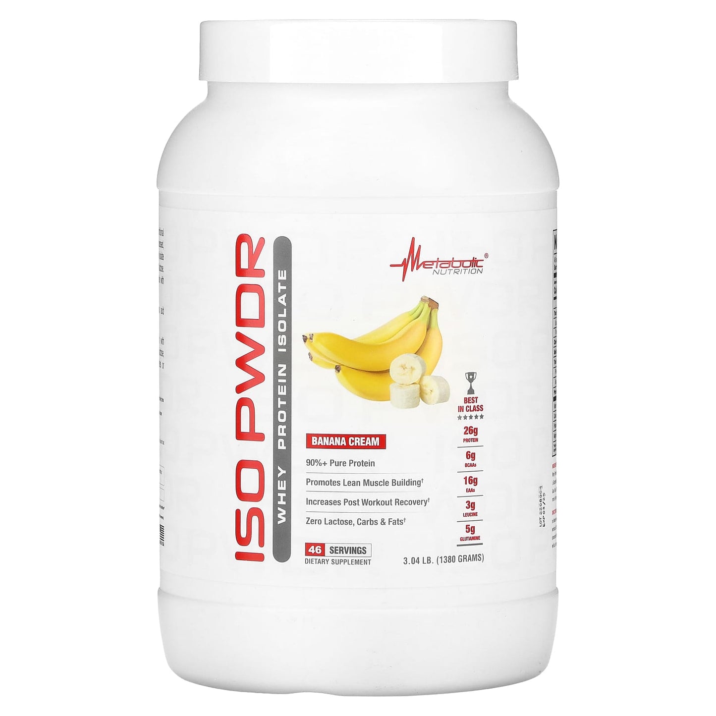 Metabolic Nutrition-ISOpwdr-Whey Protein Isolate-Banana Cream-3.04 lb (1,380 g)