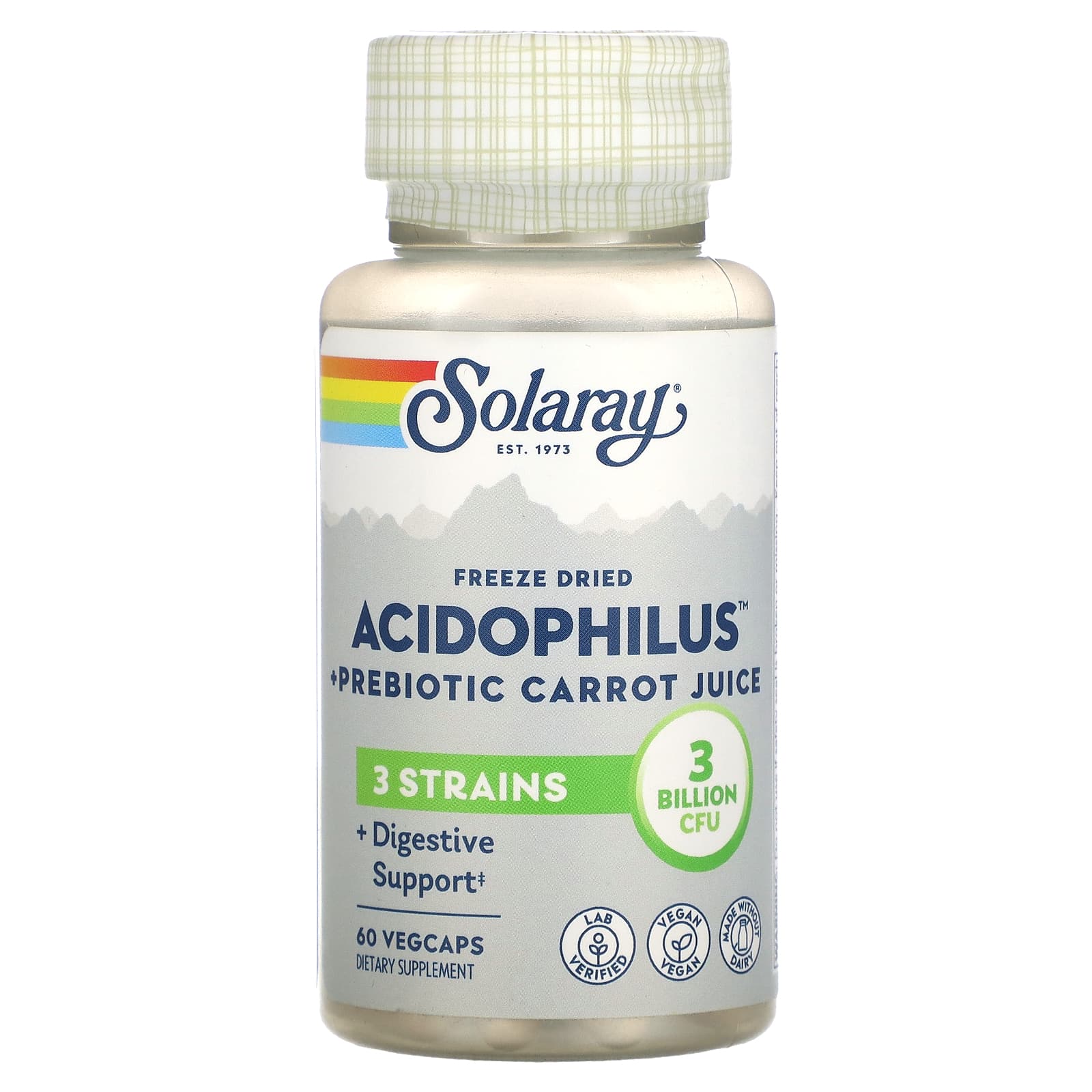 Solaray-Freeze Dried Acidophilus + Prebiotic Carrot Juice-3 Billion CFU-60 VegCaps