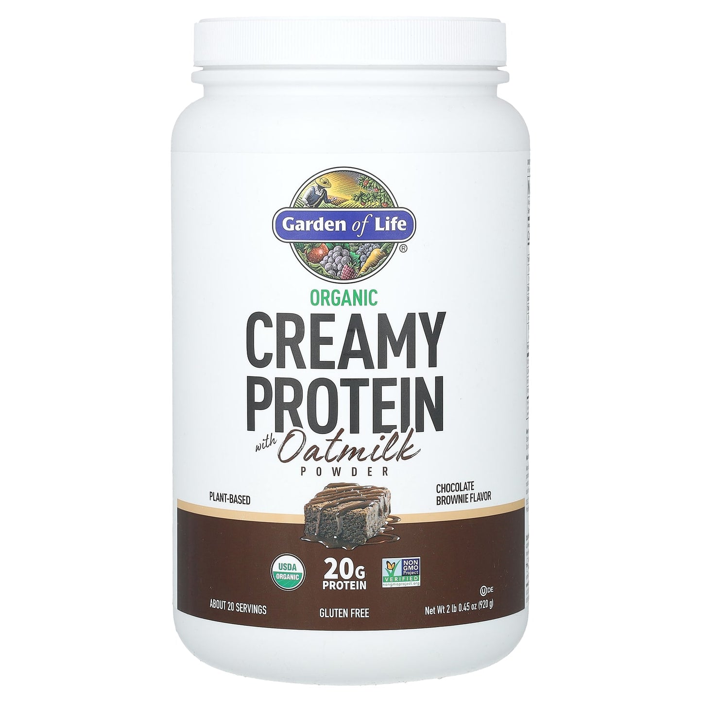 Garden of Life-Organic  Creamy Protein with Oatmilk Powder-Chocolate Brownie-2 lb 0.45 oz (920 g)