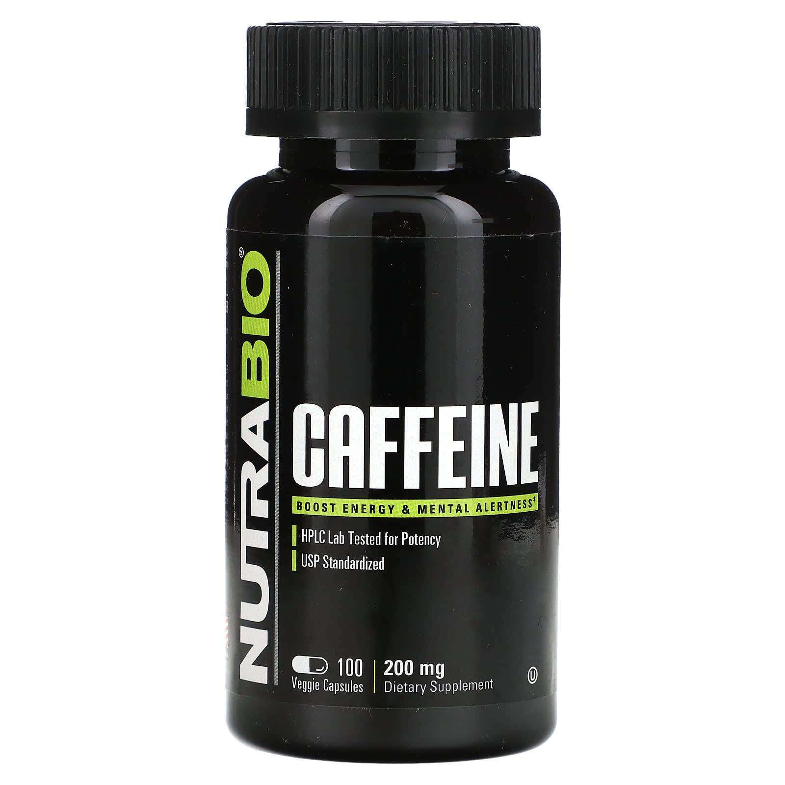 NutraBio-Caffeine-200 mg-100 Veggie Capsules