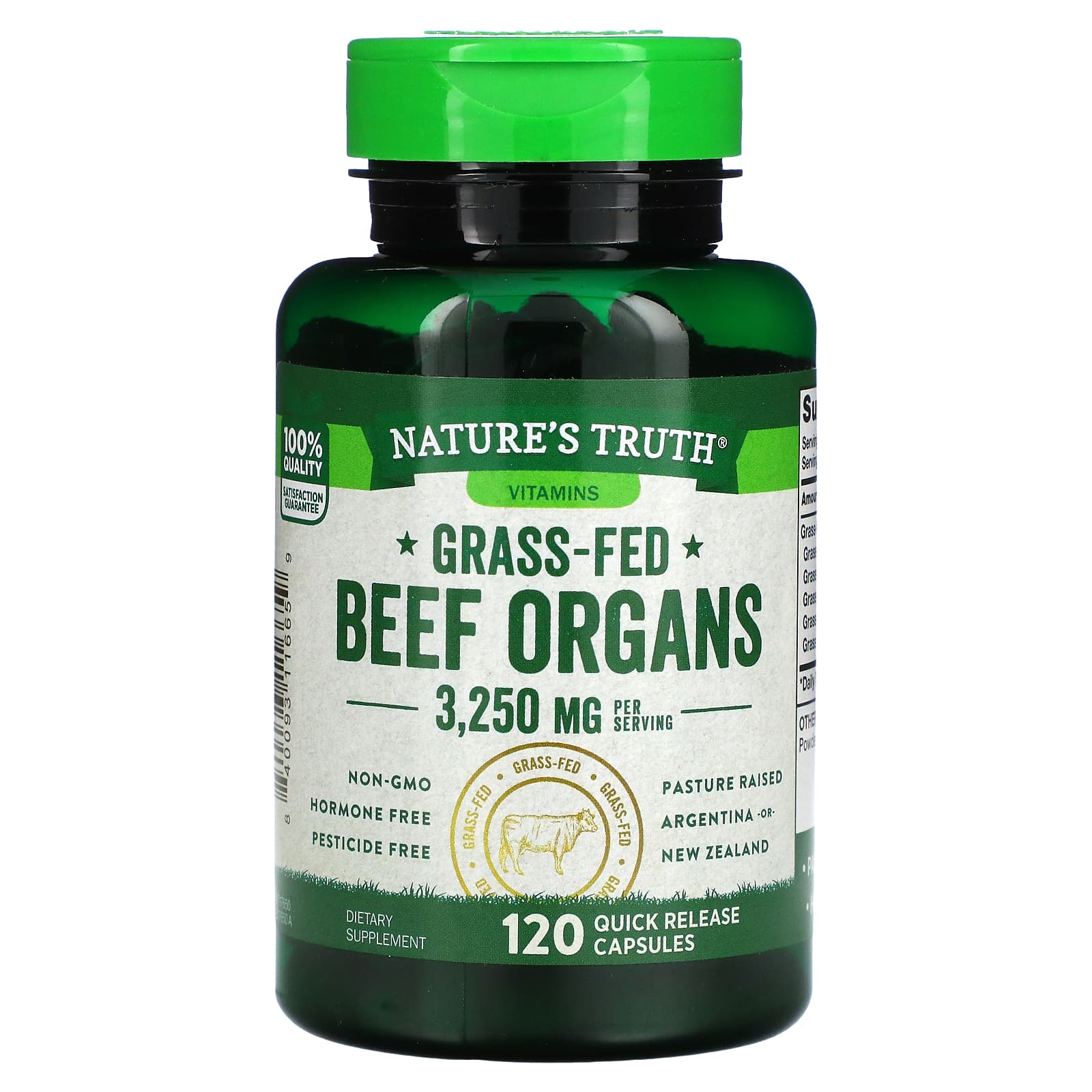 Nature's Truth-Grass-Fed Beef Organs-3,250 mg-120 Quick Release Capsules (650 mg per Capsule)