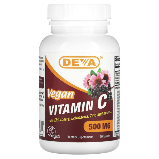 Deva-Vegan Vitamin C with Elderberry-Echinacea-Zinc-500 mg-90 Tablets