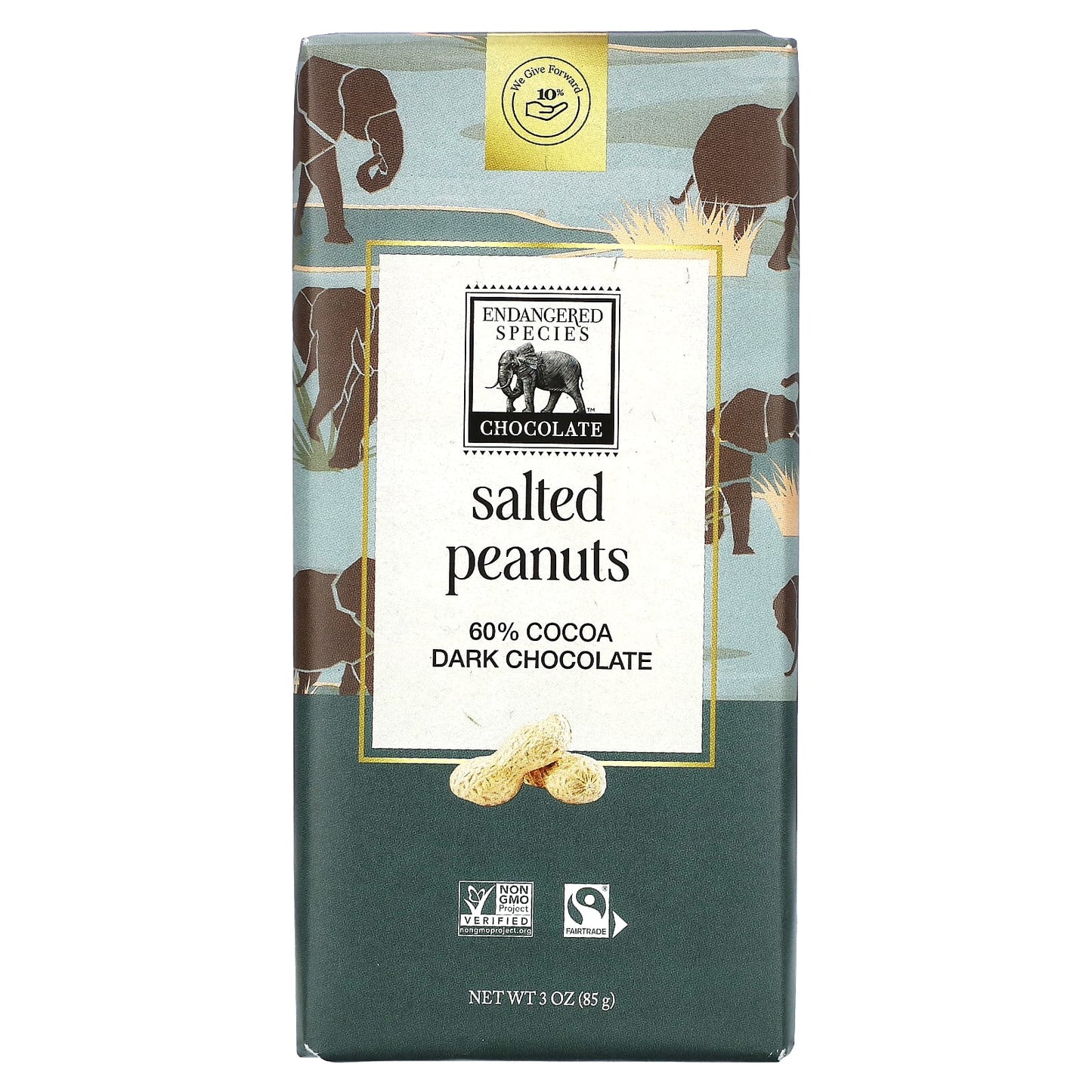 Endangered Species Chocolate-Dark Chocolate Bar-Salted Peanuts-60% Cocoa-3 oz (85 g)