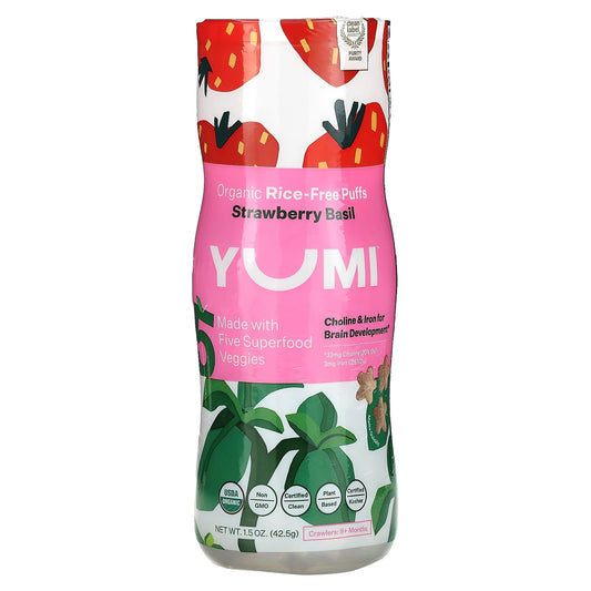 Yumi-Organic Rice-Free Puffs-8+ Months-Strawberry Basil-1.5 oz (42.5 g)