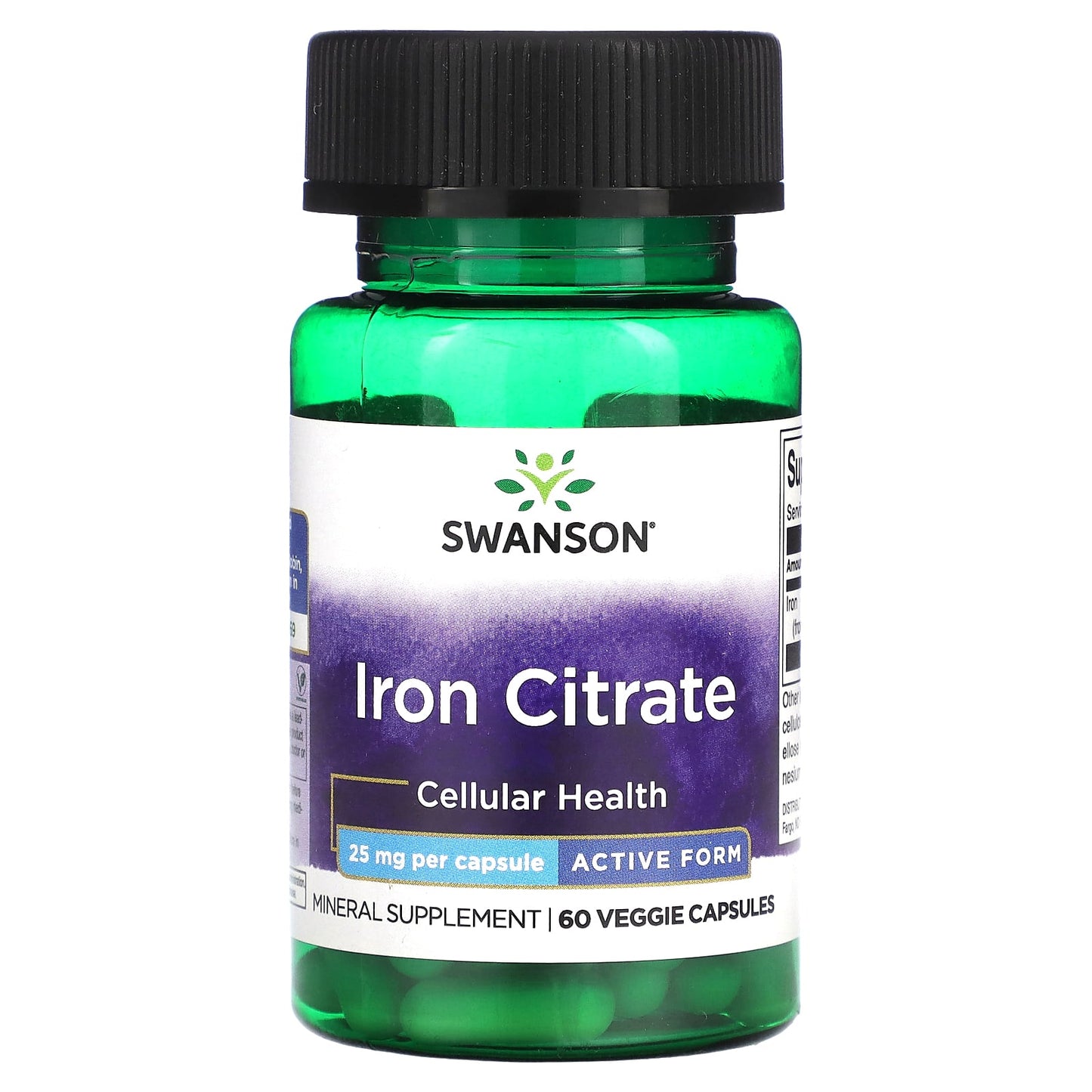 Swanson-Iron Citrate-Active Form-25 mg-60 Veggie Capsules