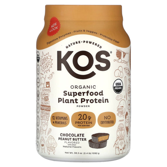 KOS-Organic Superfood Plant Protein Powder-Chocolate Peanut Butter-2.4 lb (1,092 g)