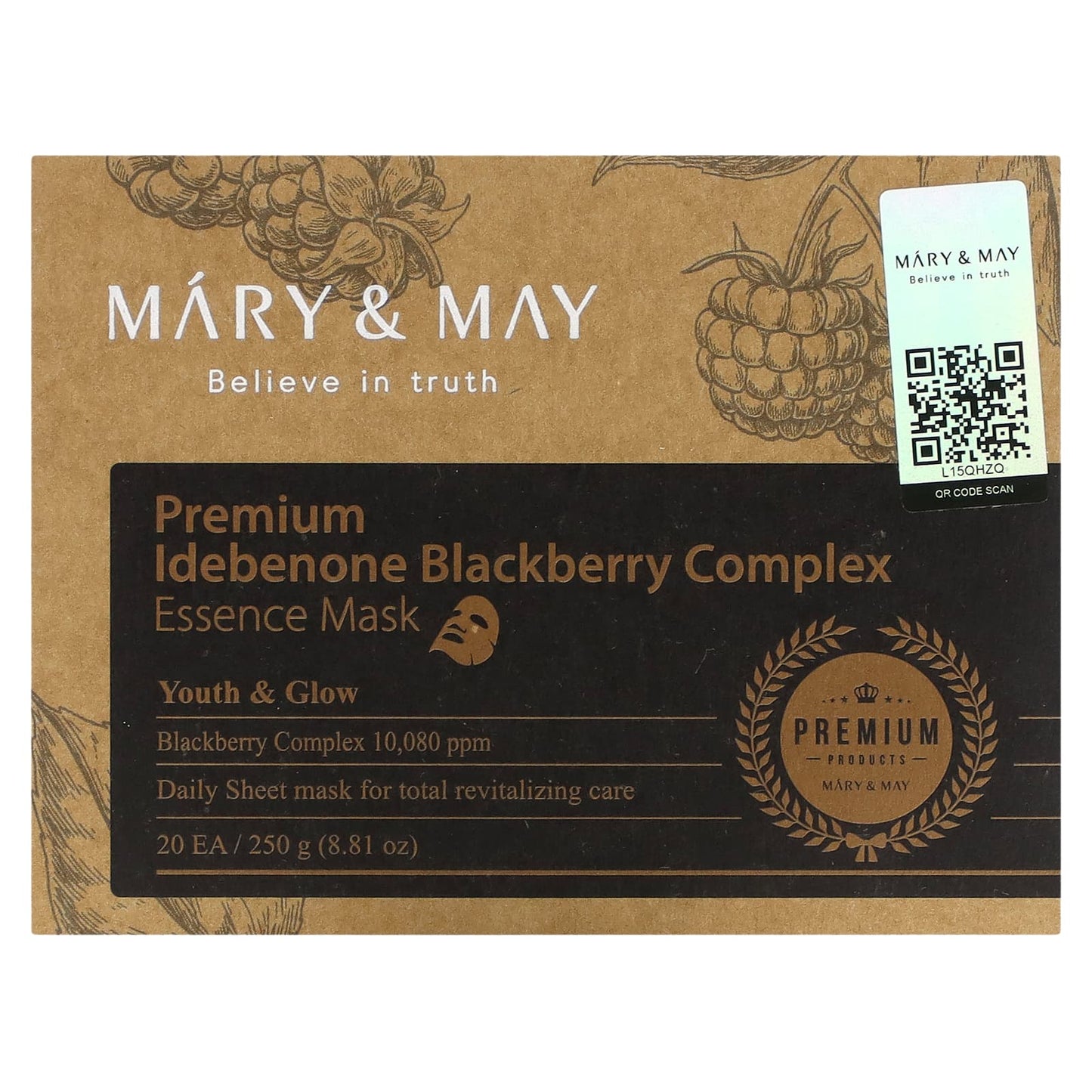 Mary & May-Premium Idebenone Blackberry Complex-Essence Beauty Mask-20 Sheets-0.44 oz (12.5 g)