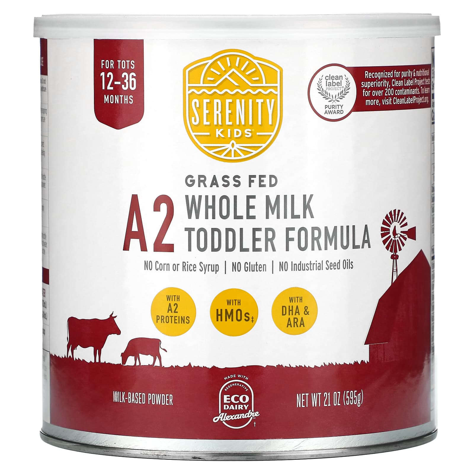 Serenity Kids-A2 Grass Fed Whole Milk Toddler Formula-For Tots 12-36 Months-21 oz (595 g)