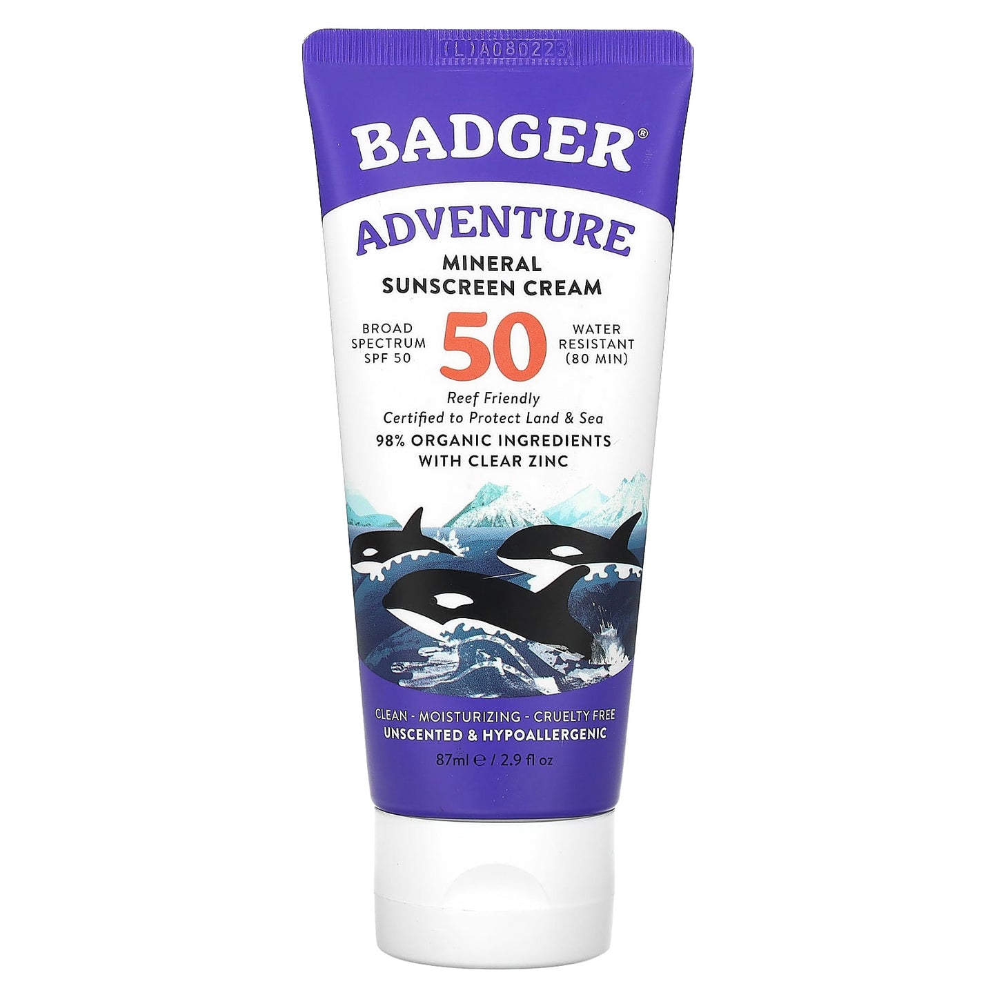 Badger Company-Adventure-Mineral Sunscreen Cream-SPF 50-Unscented-2.9 fl oz (87 ml)