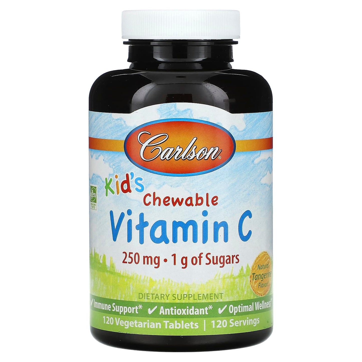 Carlson-Kid's Chewable Vitamin C-Natural Tangerine-250 mg-120 Vegetarian Tablets