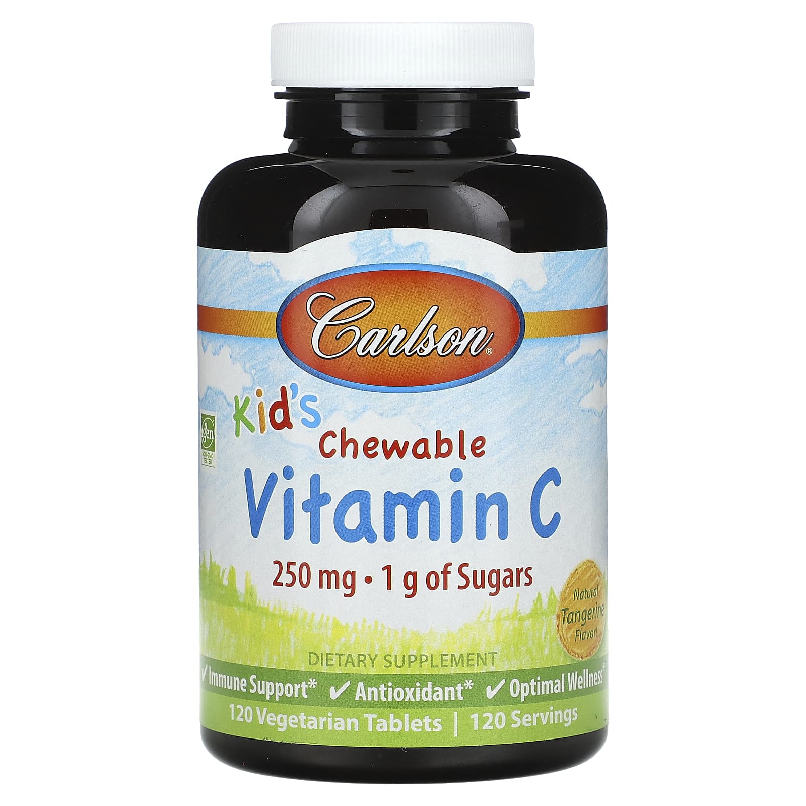 Carlson-Kid's Chewable Vitamin C-Natural Tangerine-250 mg-120 Vegetarian Tablets