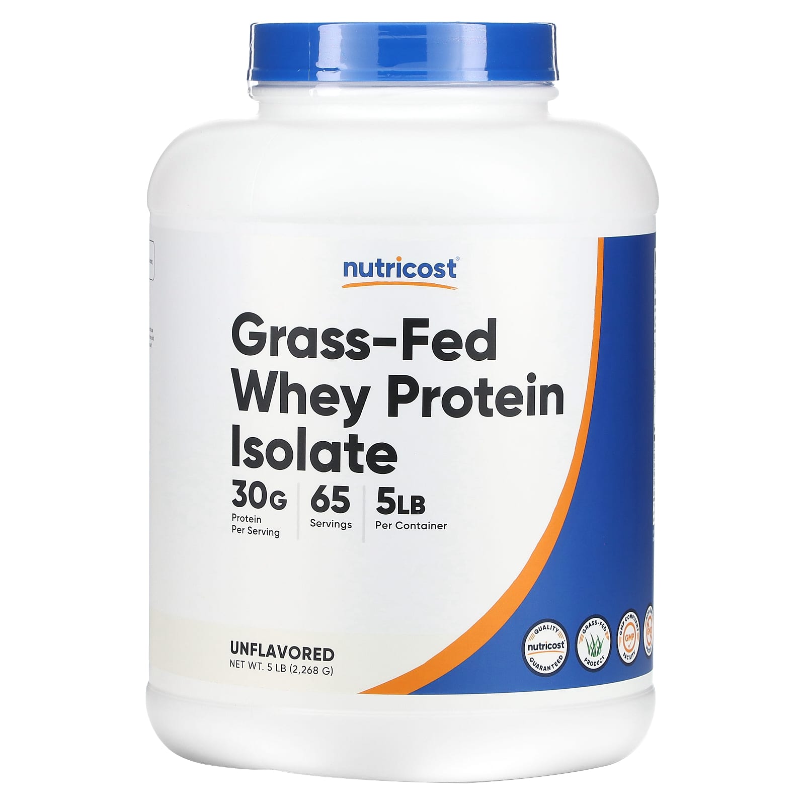 Nutricost-Grass-Fed Whey Protein Isolate-Unflavored-5 lb (2,268 g)