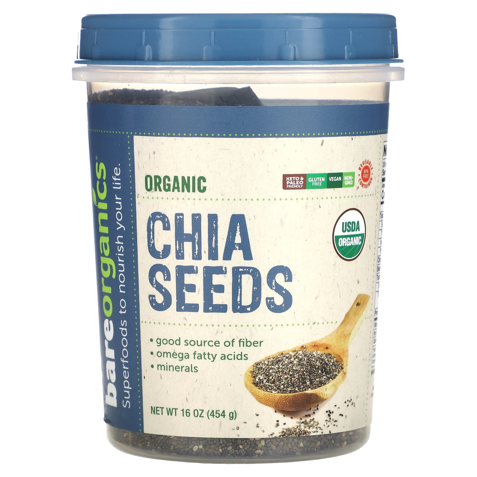 BareOrganics-Organic Chia Seeds-16 oz (454 g)