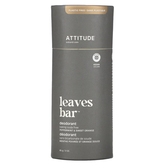 ATTITUDE-Leaves Bar Deodorant-Peppermint & Sweet Orange-3 oz (85 g)