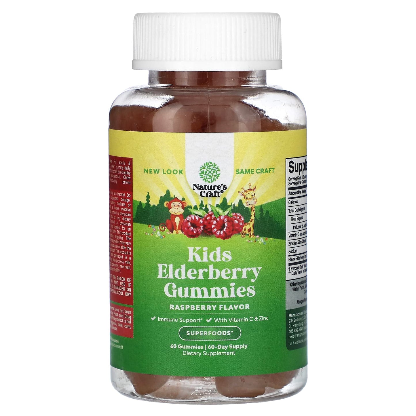 Nature's Craft-Kids Elderberry Gummies-Raspberry -60 Gummies