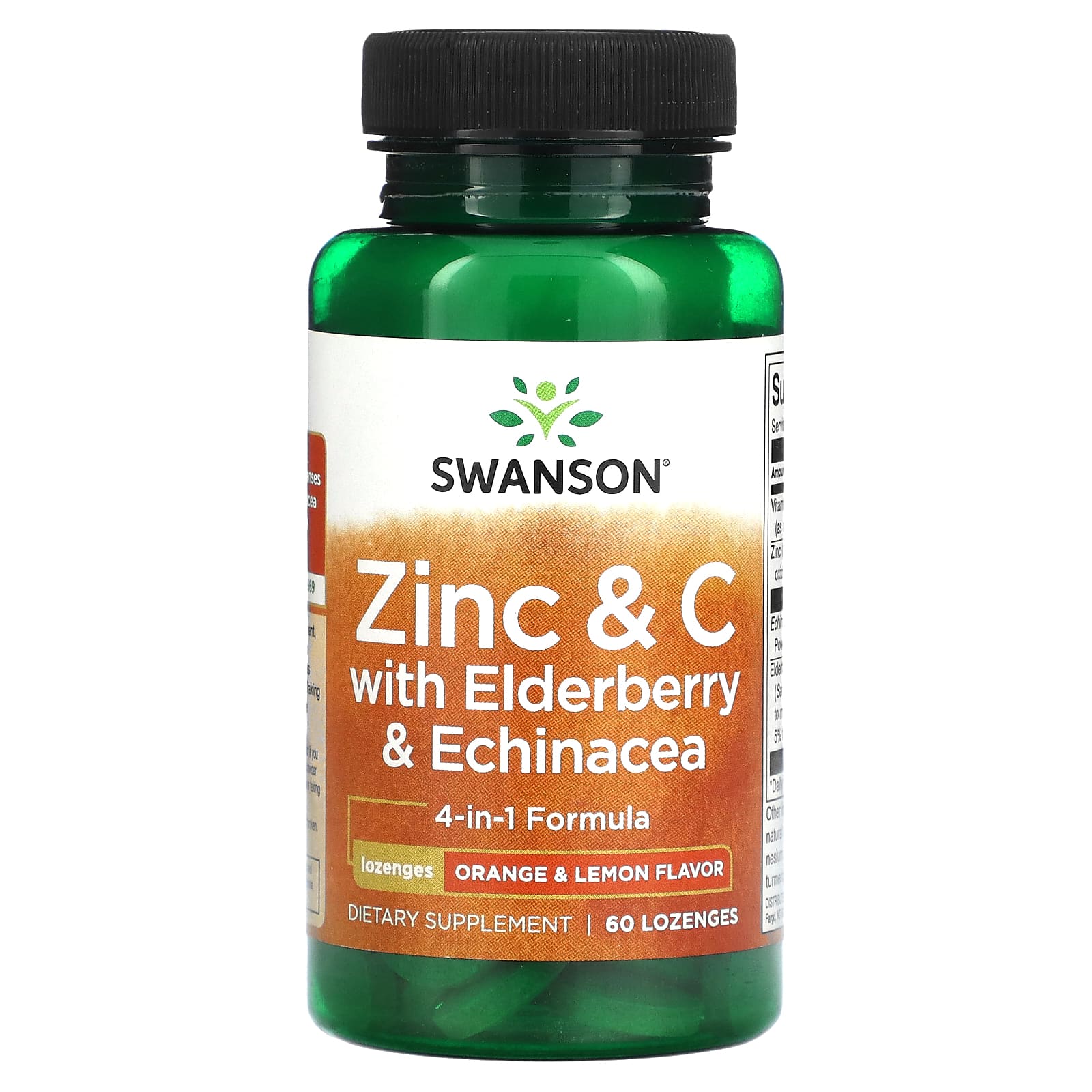 Swanson-Zinc & C with Elderberry & Echinacea-Orange & Lemon-60 Lozenges