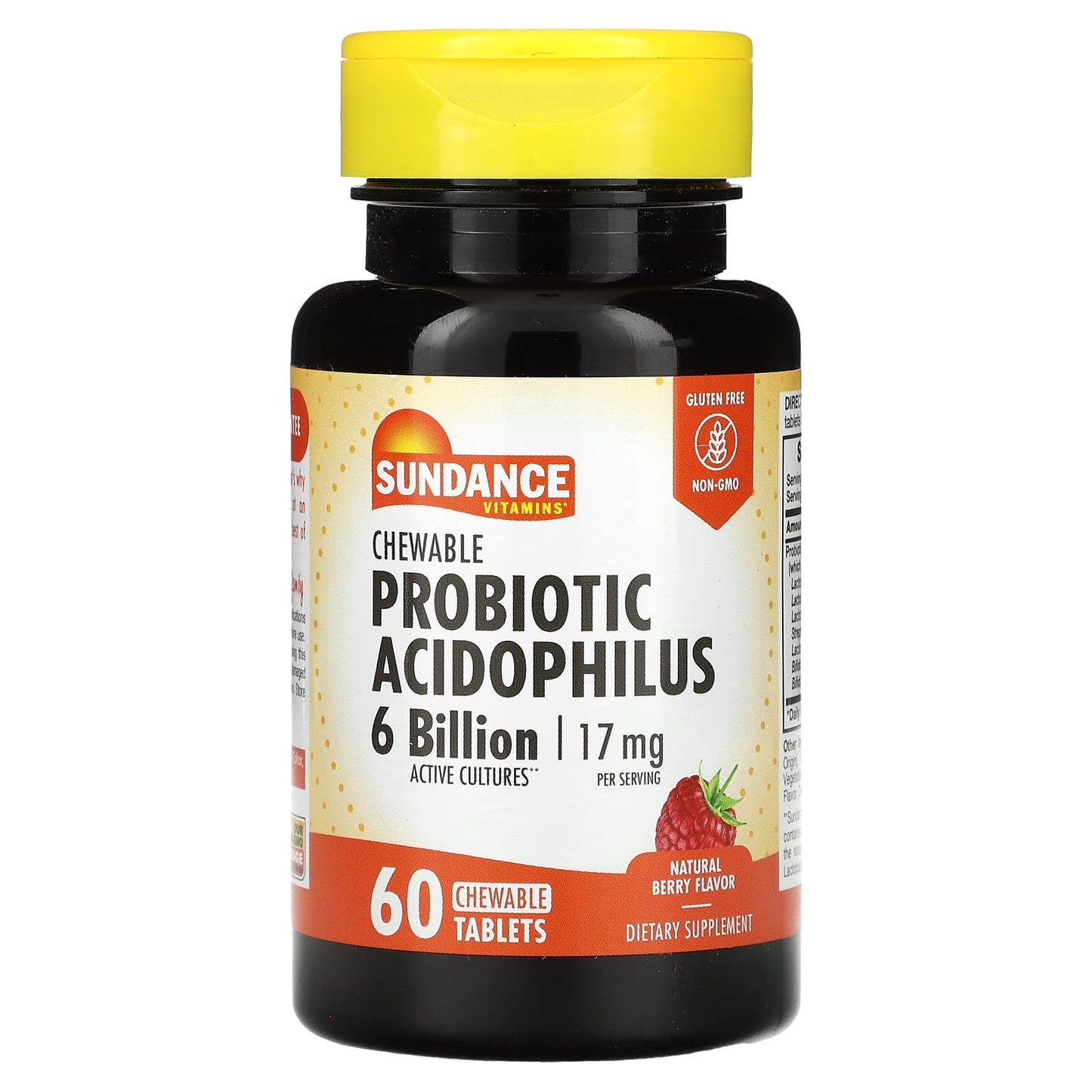 Sundance Vitamins-Chewable Probiotic Acidophilus-Natural Berry-6 Billion-60 Chewable Tablets (3 Billion per Tablet)