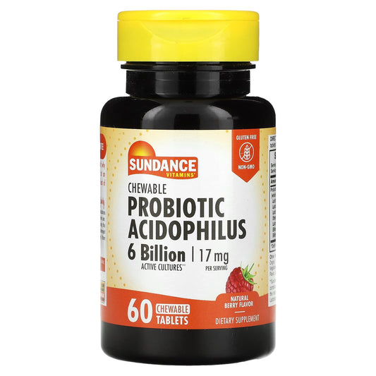 Sundance Vitamins-Chewable Probiotic Acidophilus-Natural Berry-6 Billion-60 Chewable Tablets (3 Billion per Tablet)