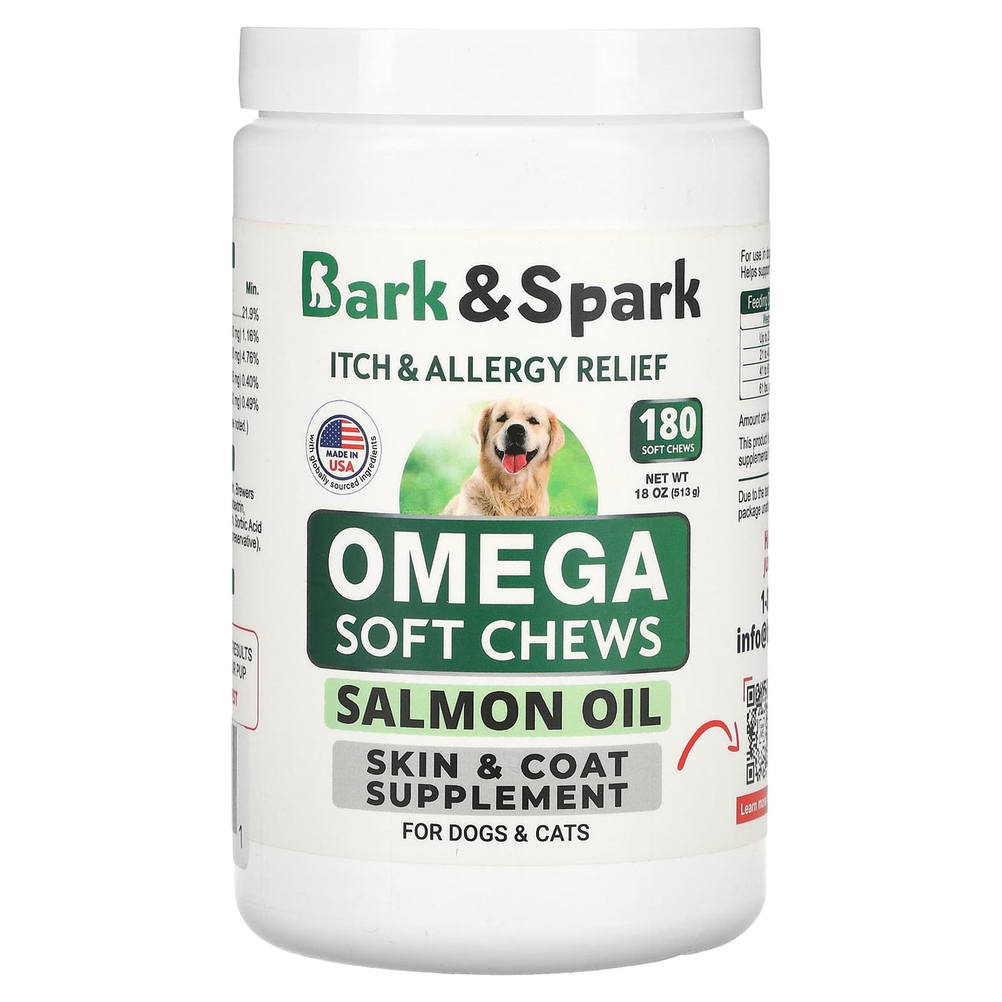 Bark&Spark-Omega Soft Chews-Salmon Oil-For Dogs & Cats-180 Soft Chews-18 oz (513 g)