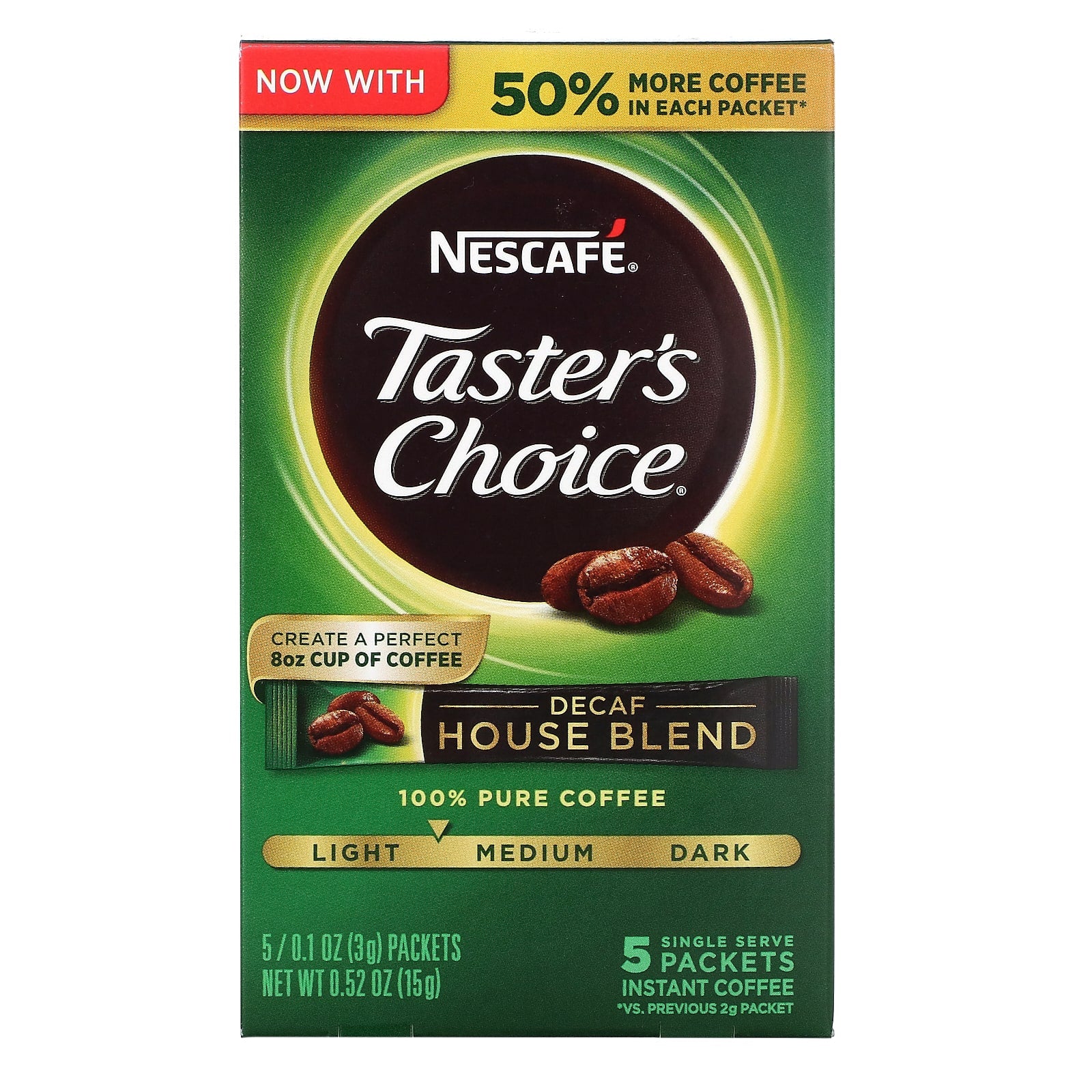 Nescafé-Taster's Choice-Instant Coffee-House Blend-Light/Medium Roast-Decaf-5 Packets-0.1 oz (3 g) Each