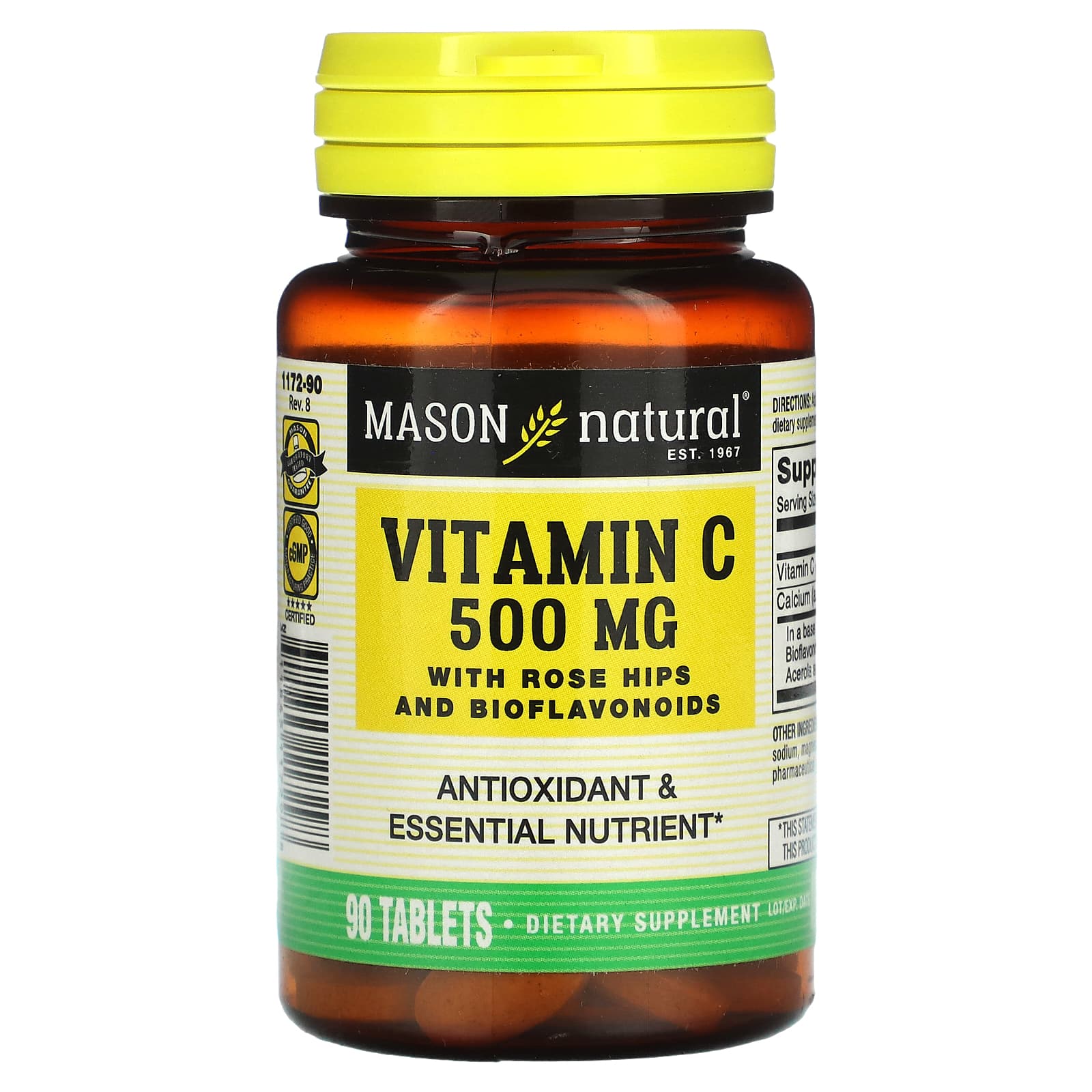 Mason Natural-Vitamin C with Rose Hips and Bioflavonoids-500 mg-90 Tablets