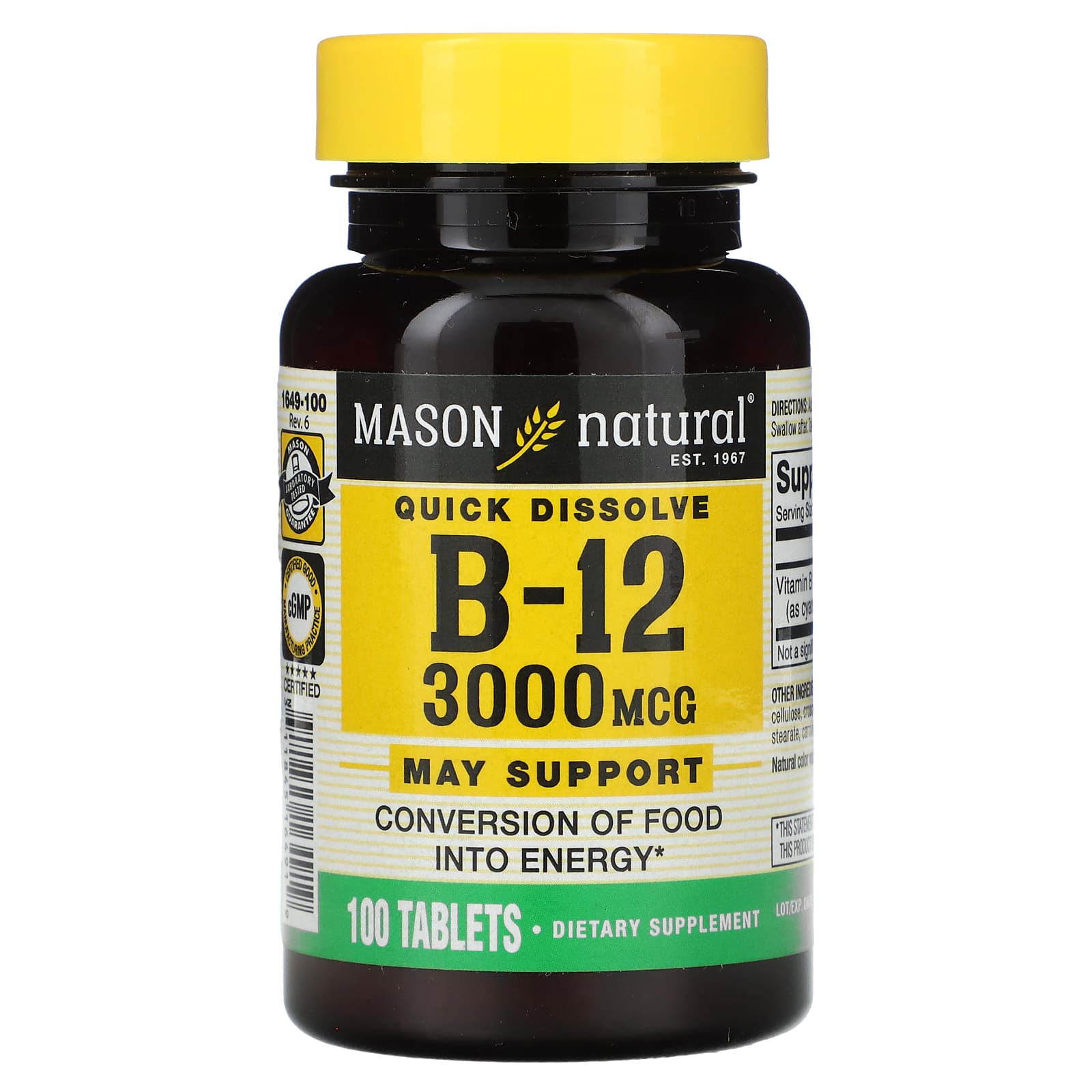 Mason Natural-Vitamin B-12-3,000 mcg-100 Tablets