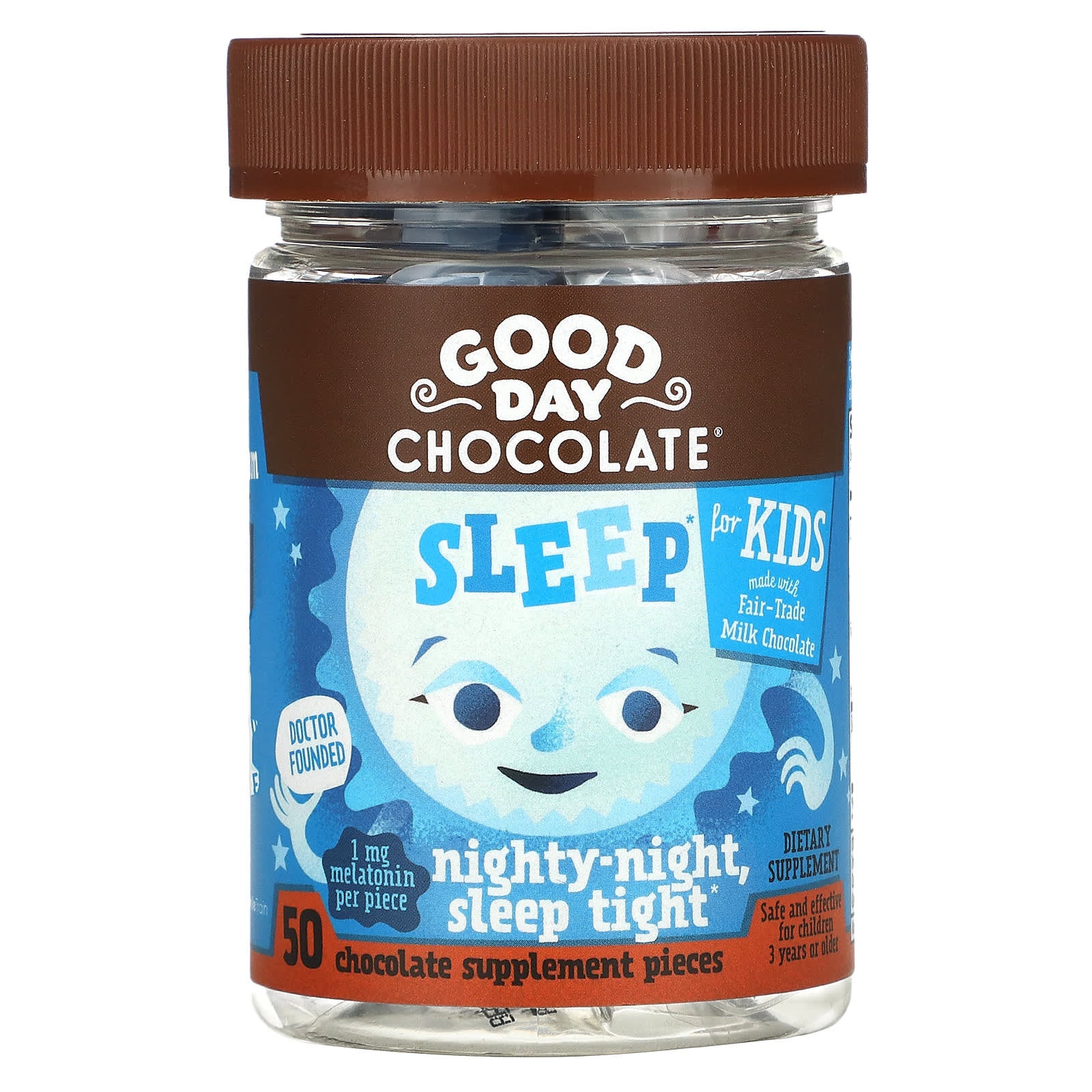 Good Day Chocolate-Sleep For Kids-Nighty Night Sleep Tight-50 Chocolate Supplement Pieces