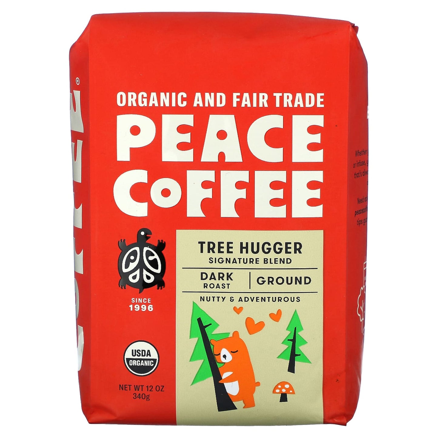 Peace Coffee-Organic Tree Hugger-Signature Blend-Ground-Dark Roast-12 oz (340 g)