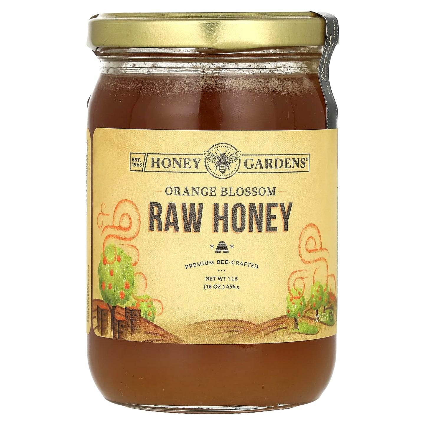 Honey Gardens-Raw Honey-Orange Blossom-16 oz (454 g)