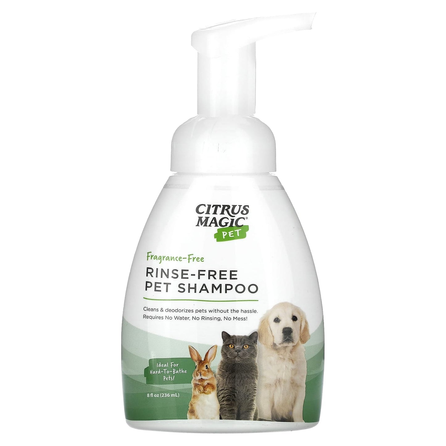 Citrus Magic-Pet-Rinse-Free Pet Shampoo-Fragrance-Free-8 fl oz (236 ml)