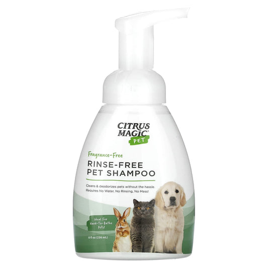 Citrus Magic-Pet-Rinse-Free Pet Shampoo-Fragrance-Free-8 fl oz (236 ml)